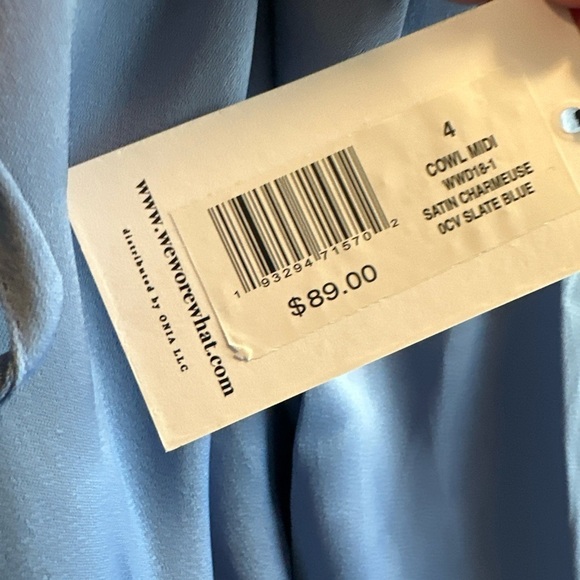 WEWOREWHAT Cowl Satin Charmeuse Midi Slip Dress in Slate Blue Size 4 - Picture 4 of 4